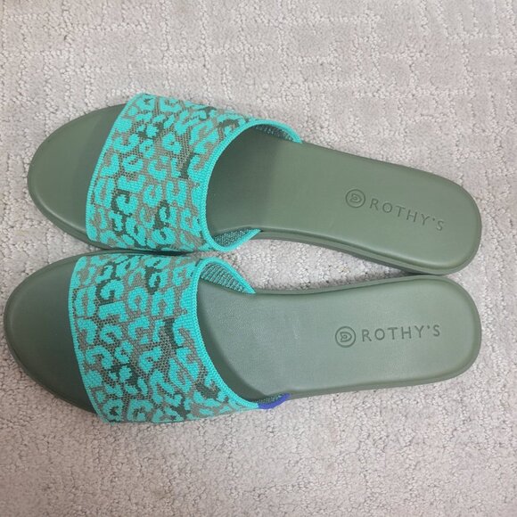 Rothy's The Slide Aqua Camo Spot Slip On Flats Sandals Women's Size US 7, 9, 10 - Picture 8 of 10